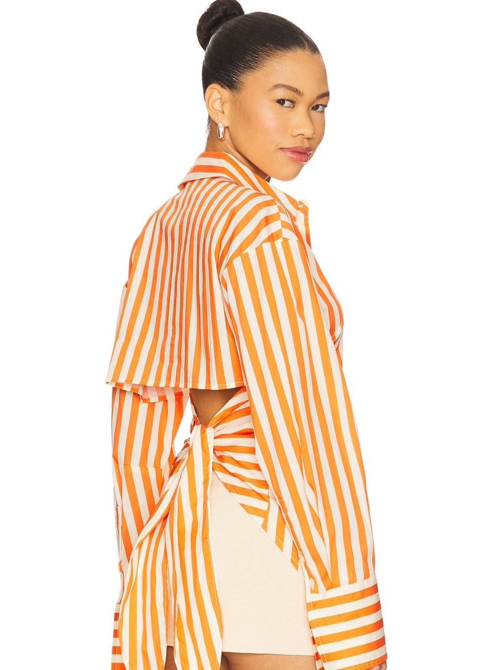 Simon Miller Orange and Cream Vertical Stripe Button-Up Blouse - Picture 2 of 6